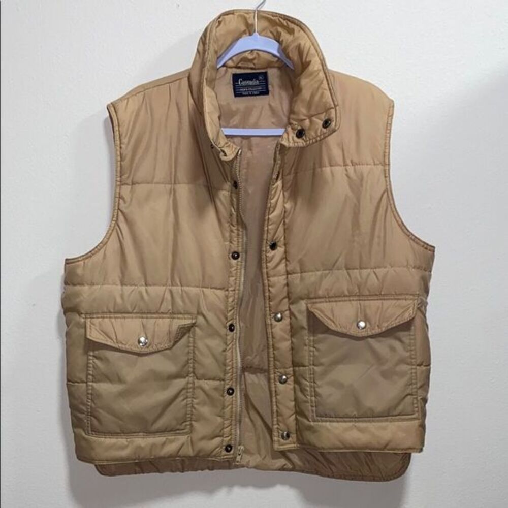 Cascadia‎ Men’s Collection Tan Insulated Puffer Vest XL Vintage Nylon Snap Zip - Picture 6 of 12